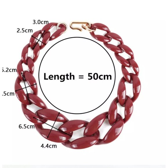 Acrylic chain link necklace burgundy garnet maroon chain necklace statement - Picture 3 of 9